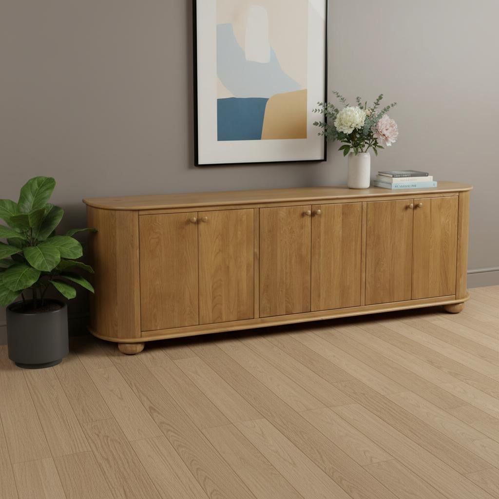 98" Natural Distressed Solid Wood Sideboard with Six Doors