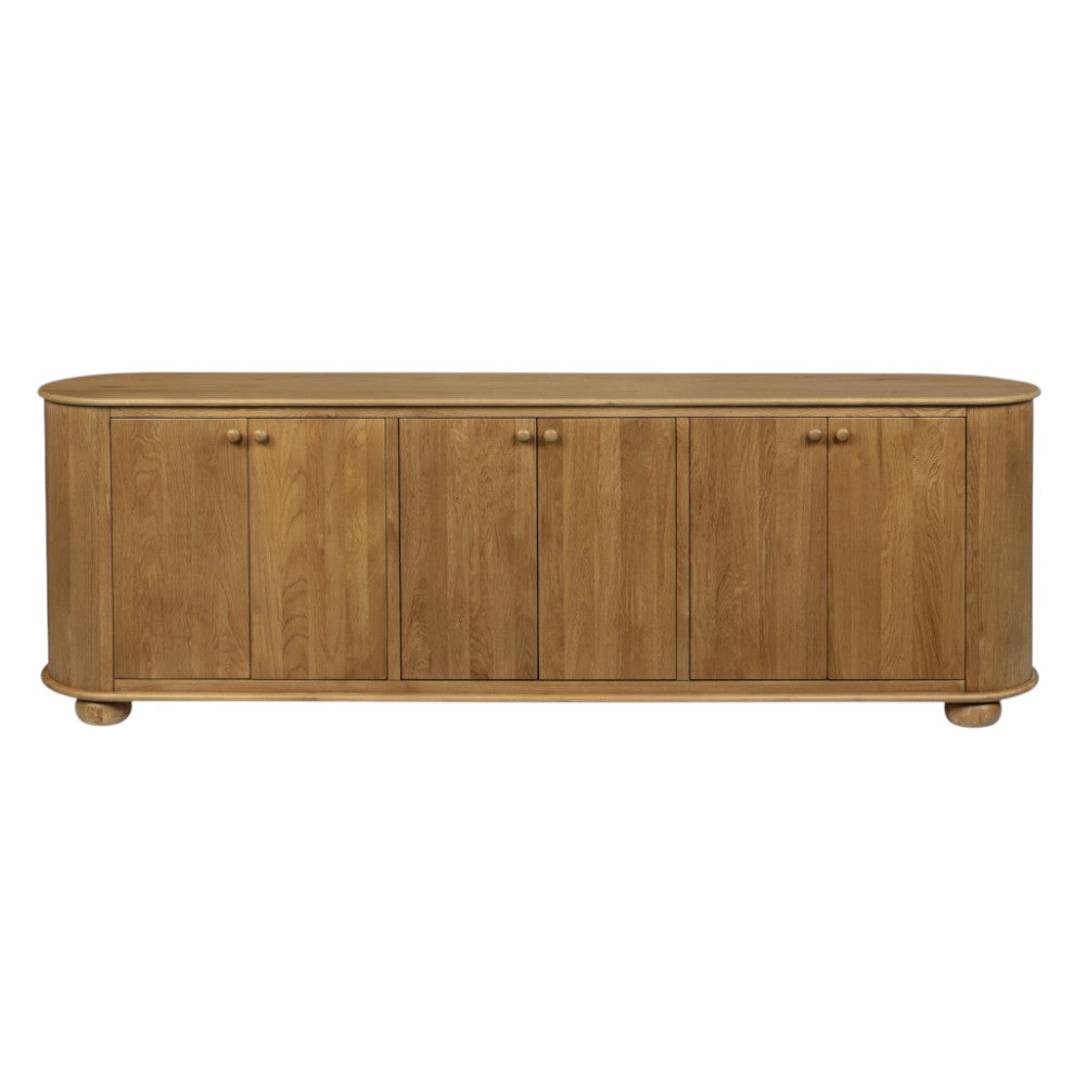 98" Natural Distressed Solid Wood Sideboard with Six Doors