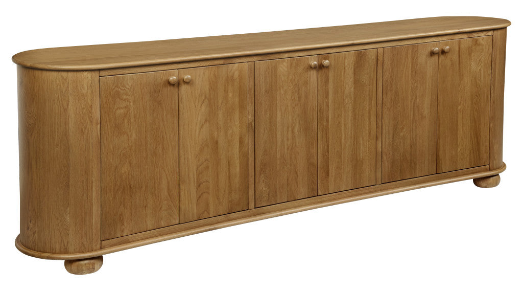 98" Natural Distressed Solid Wood Sideboard with Six Doors