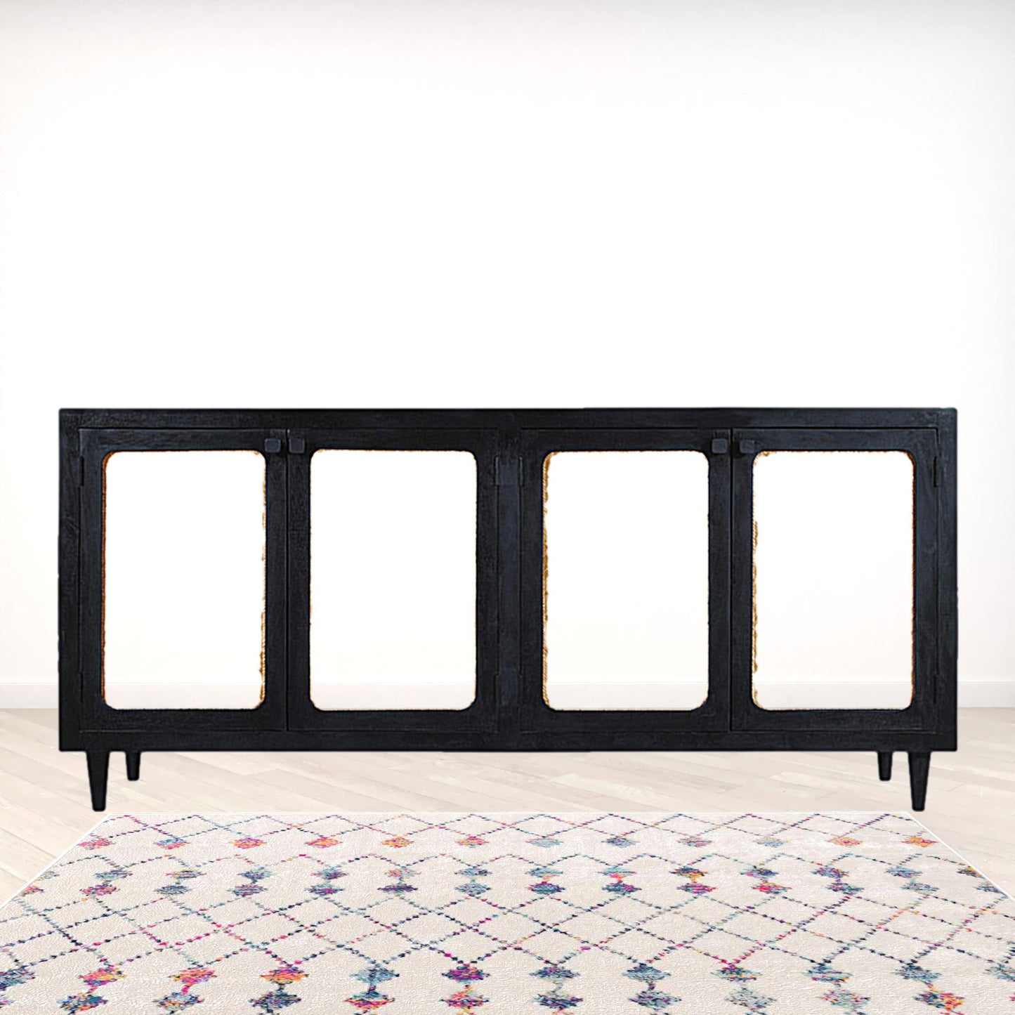 82" Black Distressed Solid Wood Sideboard with Four Doors