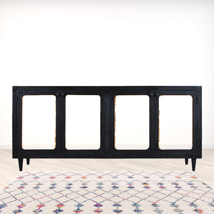82" Black Distressed Solid Wood Sideboard with Four Doors