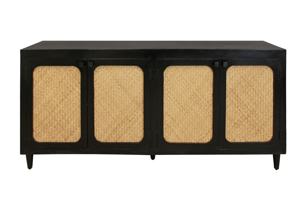 82" Black Distressed Solid Wood Sideboard with Four Doors