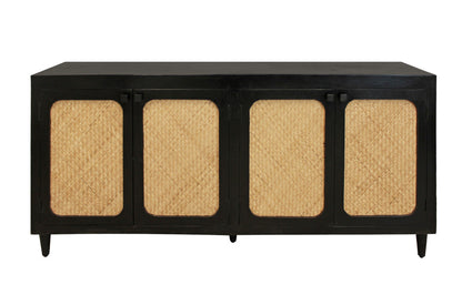 82" Black Distressed Solid Wood Sideboard with Four Doors