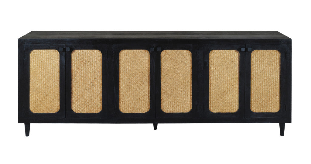 94" Black Distressed Solid Wood Sideboard with Six Doors