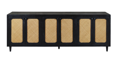 94" Black Distressed Solid Wood Sideboard with Six Doors