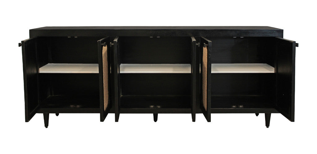 94" Black Distressed Solid Wood Sideboard with Six Doors