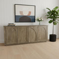 80" Brown Distressed Solid Wood Carved Geometric Sideboard With Four Doors