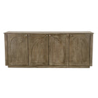 80" Brown Distressed Solid Wood Carved Geometric Sideboard With Four Doors