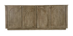 80" Brown Distressed Solid Wood Carved Geometric Sideboard With Four Doors