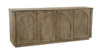 80" Brown Distressed Solid Wood Carved Geometric Sideboard With Four Doors