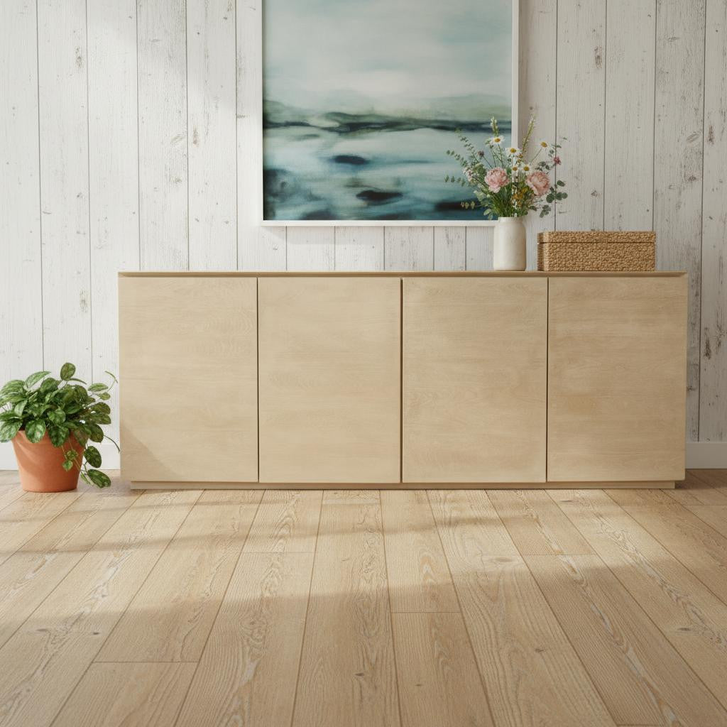 80" Natural Distressed Solid Wood Sideboard With Four Doors