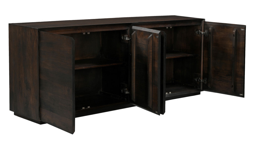 80" Dark Brown Distressed Solid Wood Sideboard With Four Doors