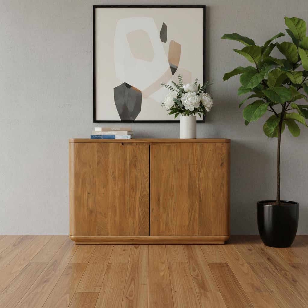 48" Tan Distressed Solid Wood Sideboard With Two Doors