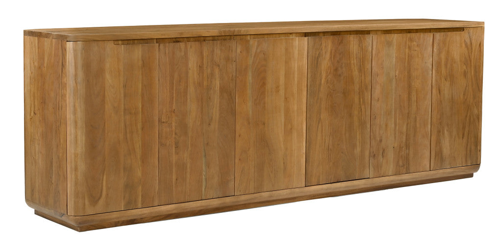 96" Tan Distressed Solid Wood Sideboard With Six Doors
