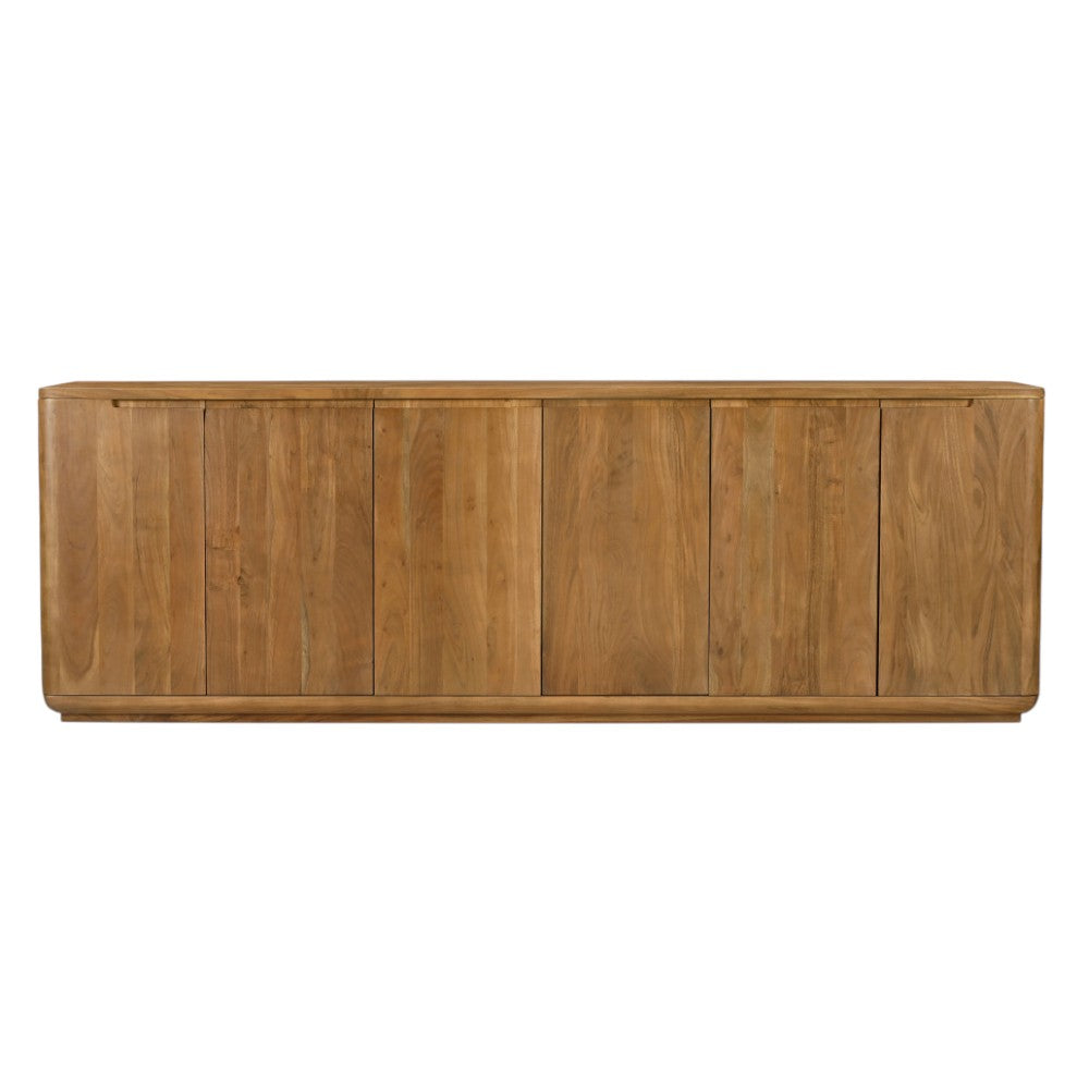 96" Tan Distressed Solid Wood Sideboard With Six Doors