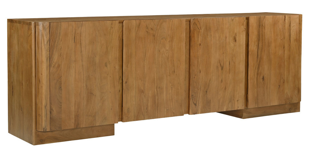 96" Tan Distressed Solid Wood Sideboard Soft Close with Four Doors