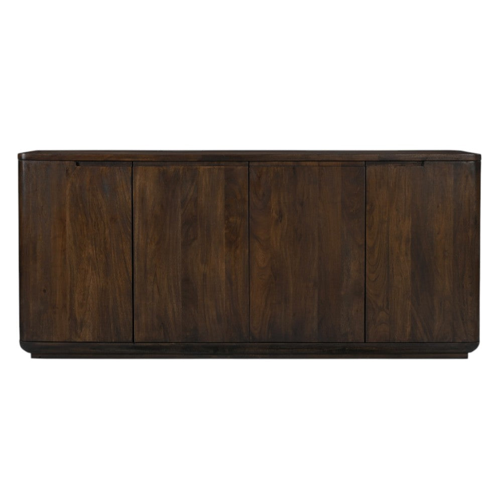 72" Dark Brown Distressed Solid Wood Sideboard With Four Doors