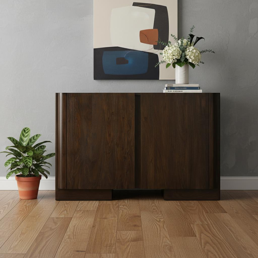 48" Dark Brown Distressed Solid Wood Sideboard Soft Close with Two Doors