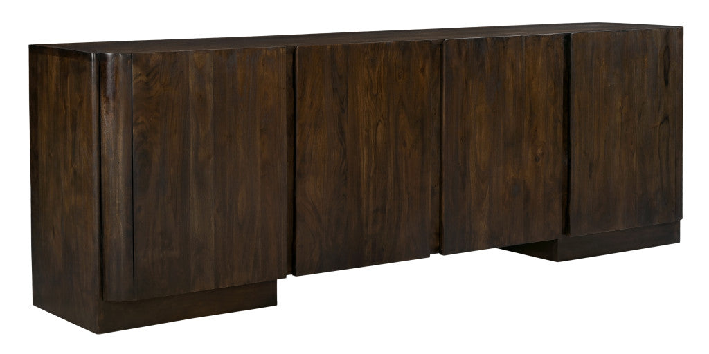 96" Dark Brown Distressed Solid Wood Sideboard With Four Doors
