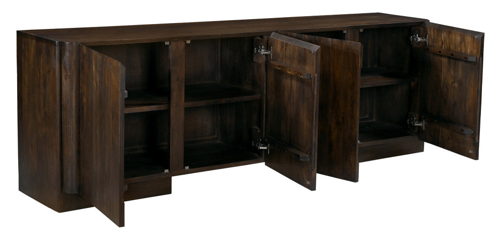 96" Dark Brown Distressed Solid Wood Sideboard With Four Doors