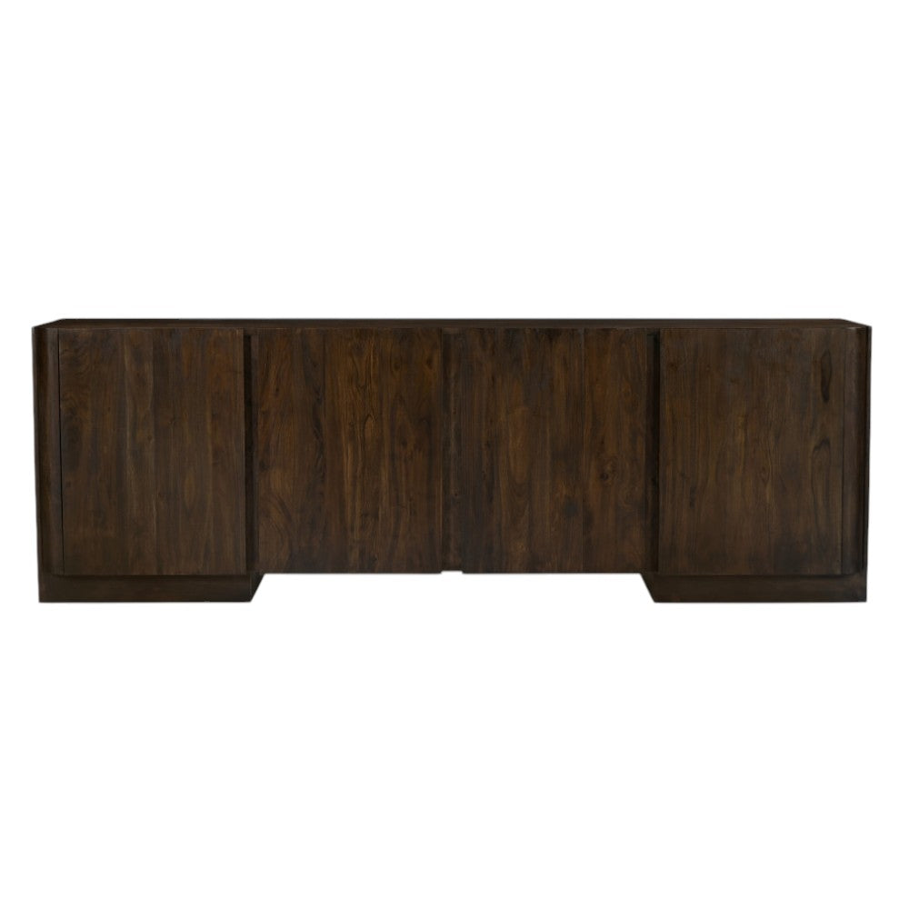 96" Dark Brown Distressed Solid Wood Sideboard With Four Doors