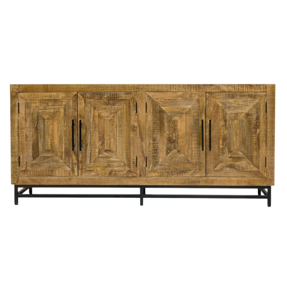 78" Natural Distressed Solid Wood Sideboard With Four Doors