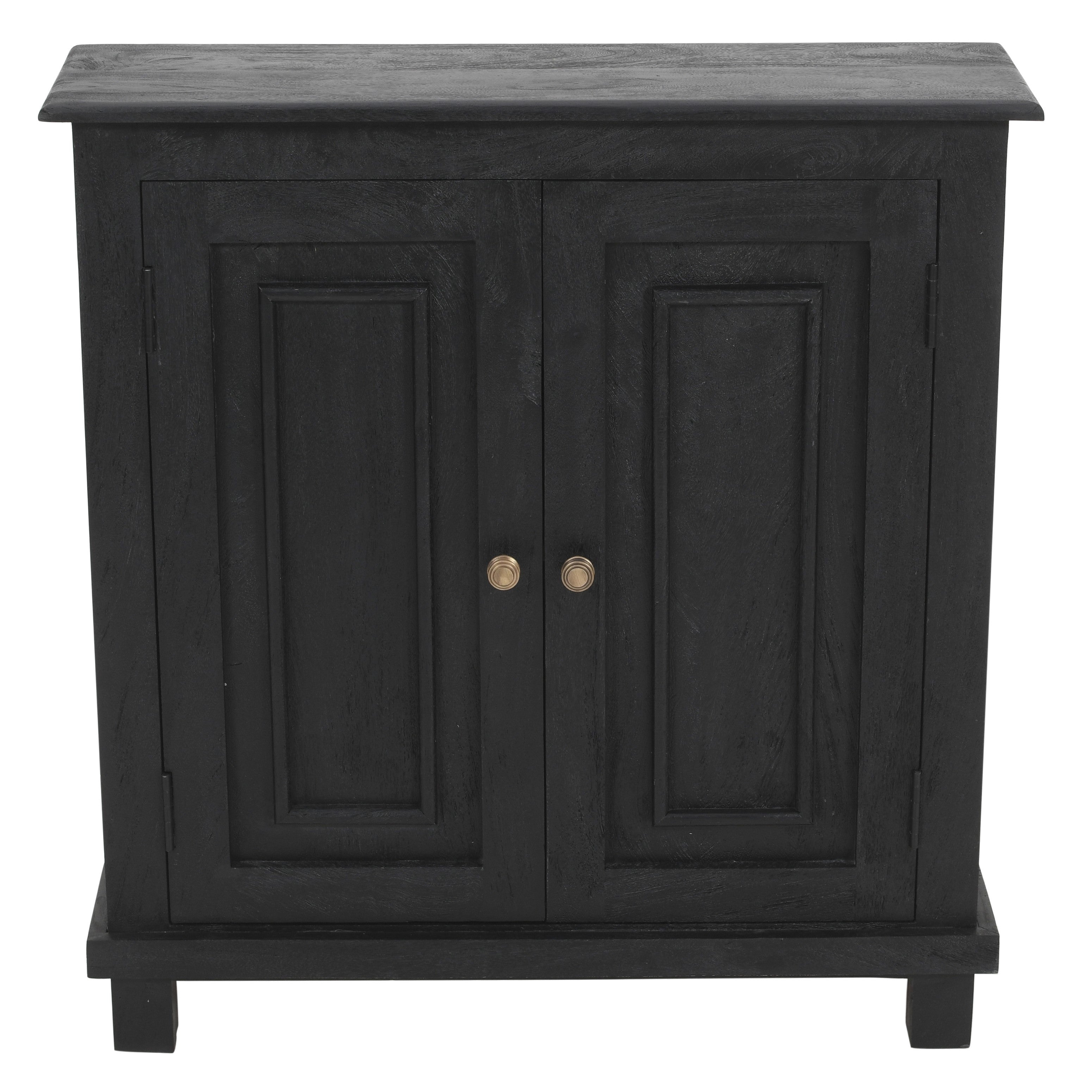 34" Black Distressed Solid Wood Sideboard with Two Doors
