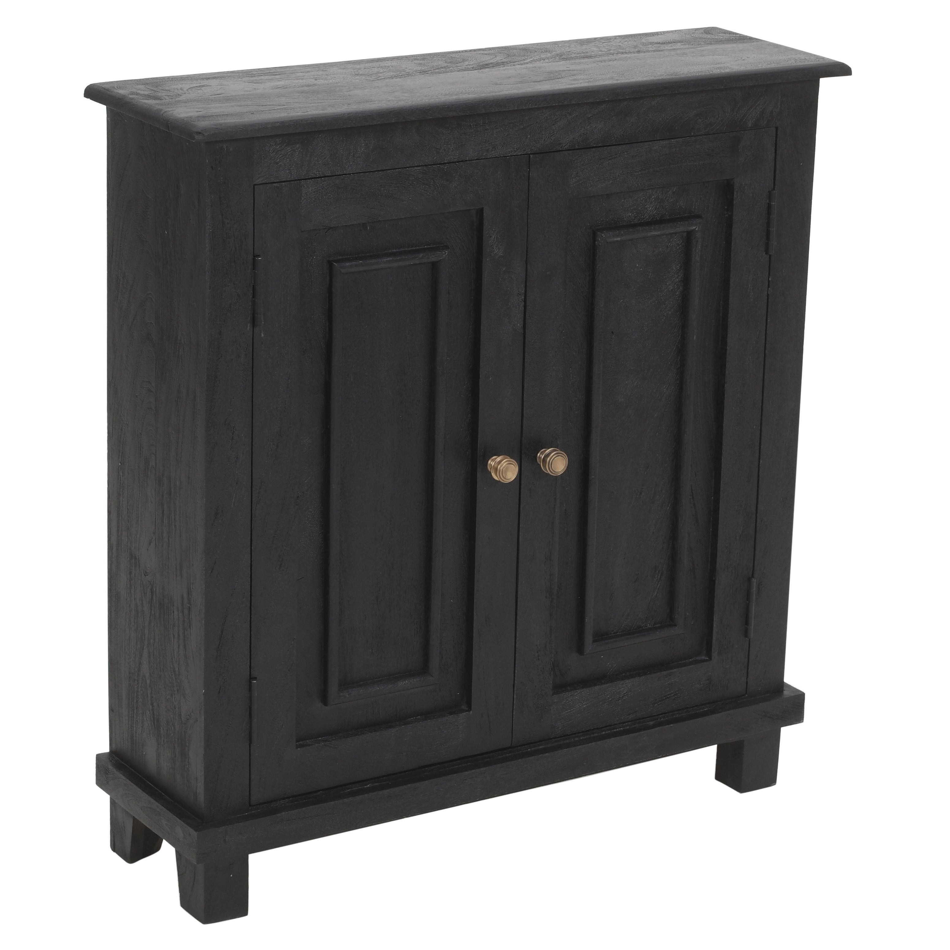 34" Black Distressed Solid Wood Sideboard with Two Doors