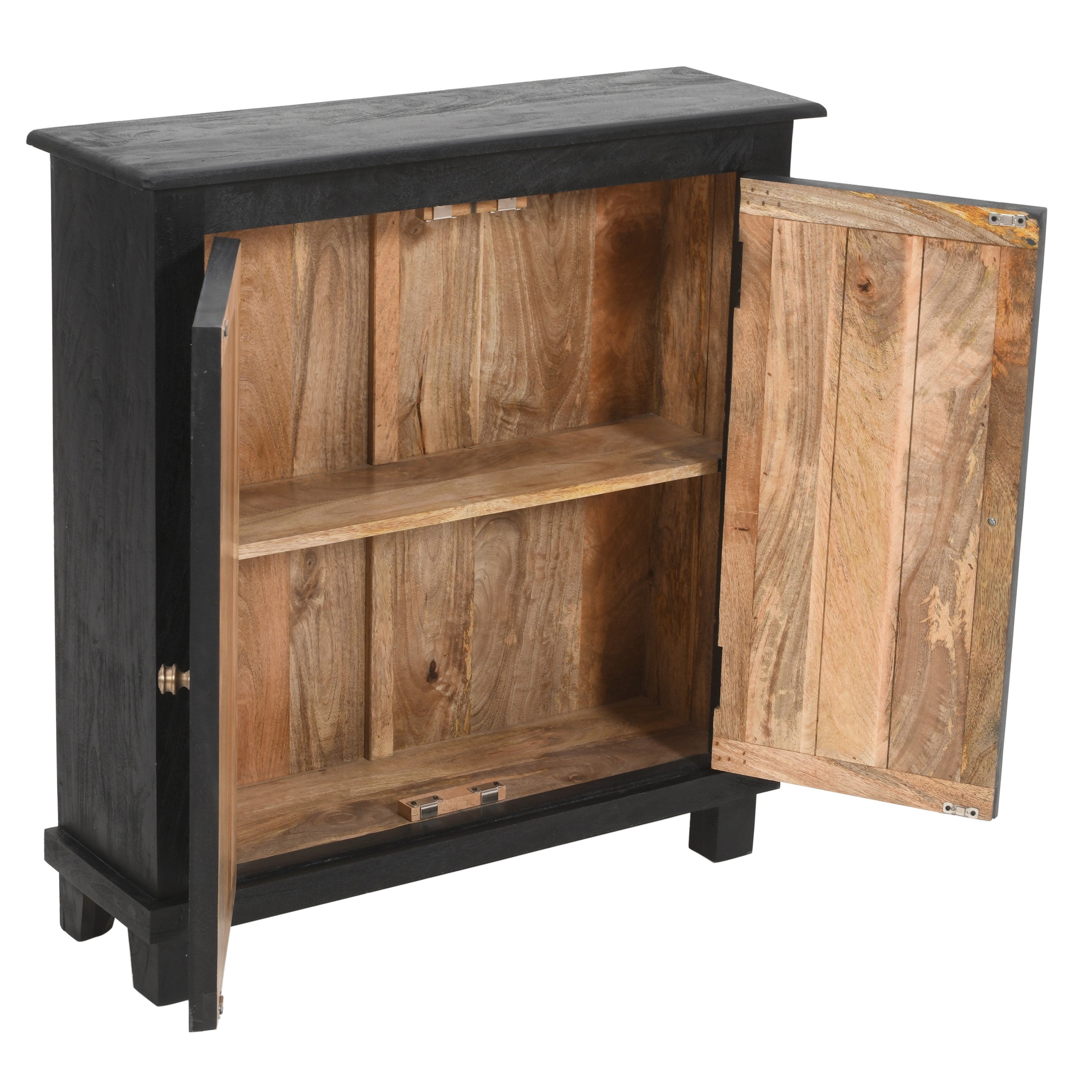 34" Black Distressed Solid Wood Sideboard with Two Doors