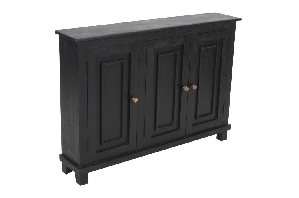51" Black Distressed Solid Wood Sideboard with Three Doors