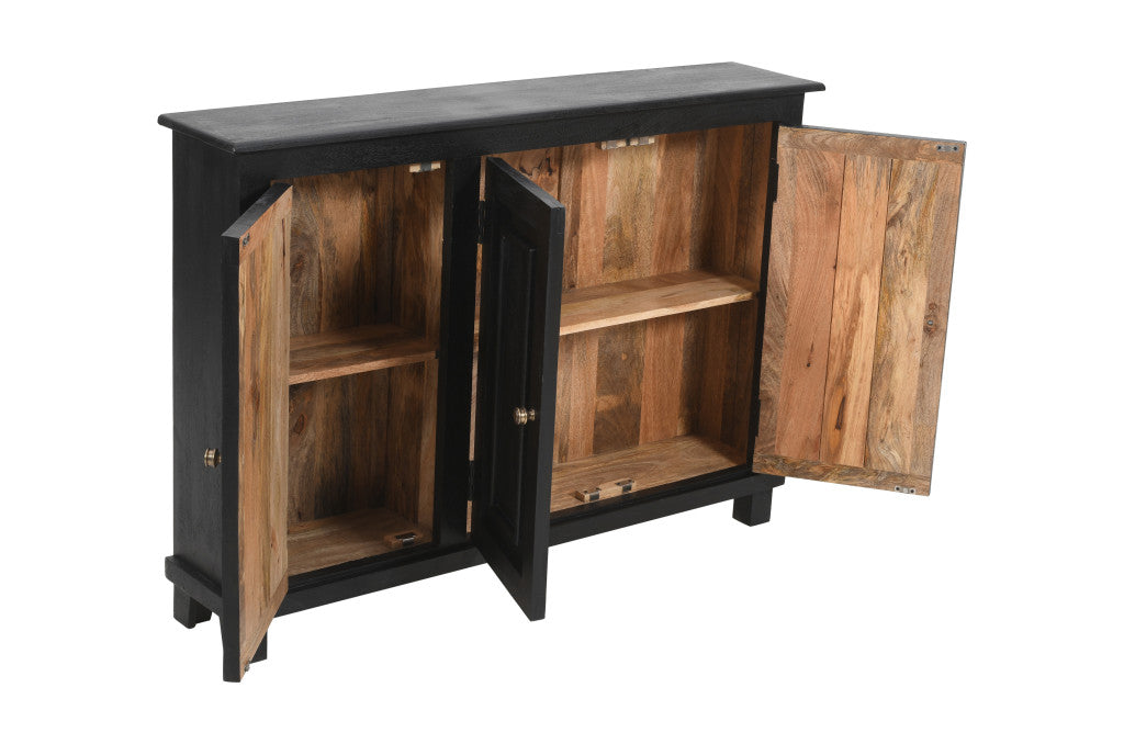 51" Black Distressed Solid Wood Sideboard with Three Doors