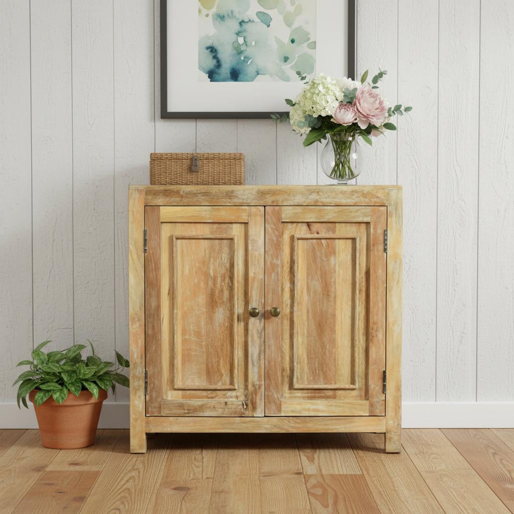 36" Natural Distressed Solid Wood Sideboard with Two Doors