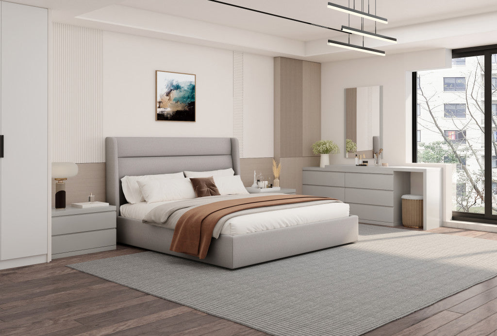 Gray Tufted Linen Blend Upholstered King Bed Frame