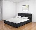 Dark Gray Tufted Linen Blend Upholstered King Bed Frame