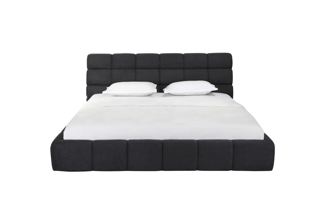 Dark Gray Tufted Linen Blend Upholstered King Bed Frame