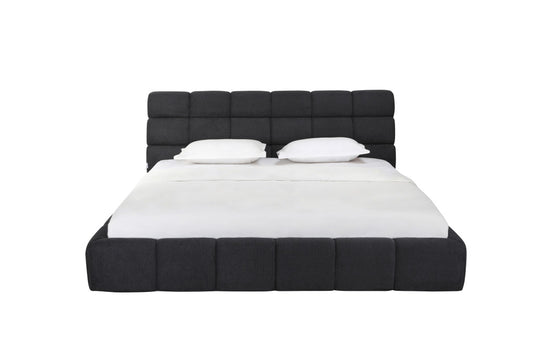 Dark Gray Tufted Linen Blend Upholstered King Bed Frame