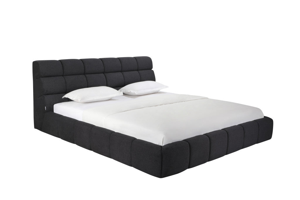 Dark Gray Tufted Linen Blend Upholstered King Bed Frame