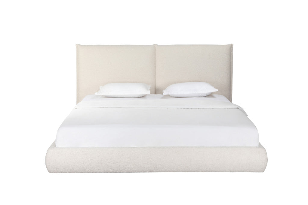 Beige Boucle Upholstered King Bed Frame