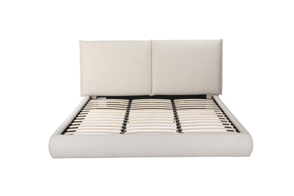 Beige Boucle Upholstered King Bed Frame