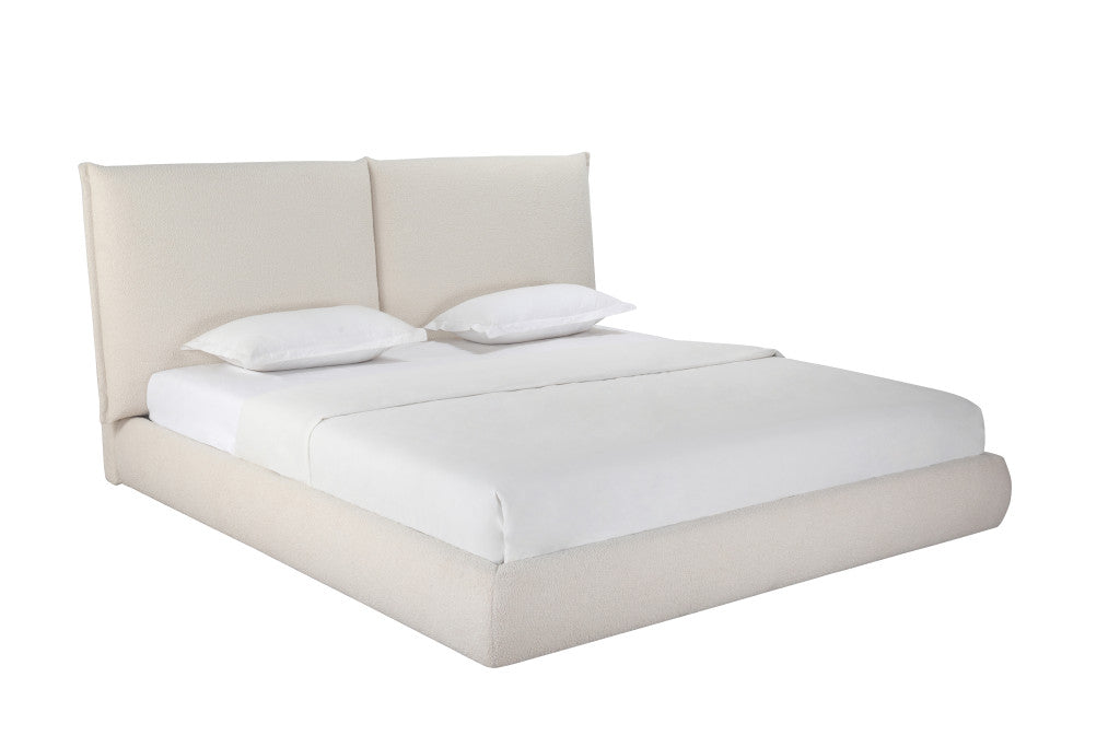 Beige Boucle Upholstered King Bed Frame