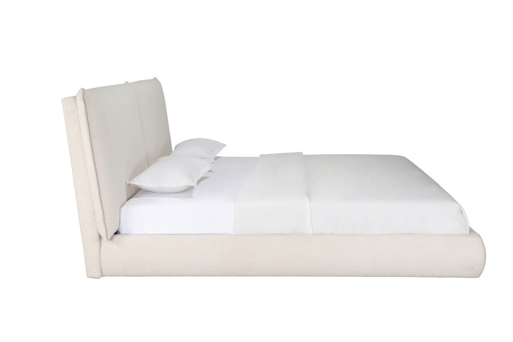 Beige Boucle Upholstered King Bed Frame