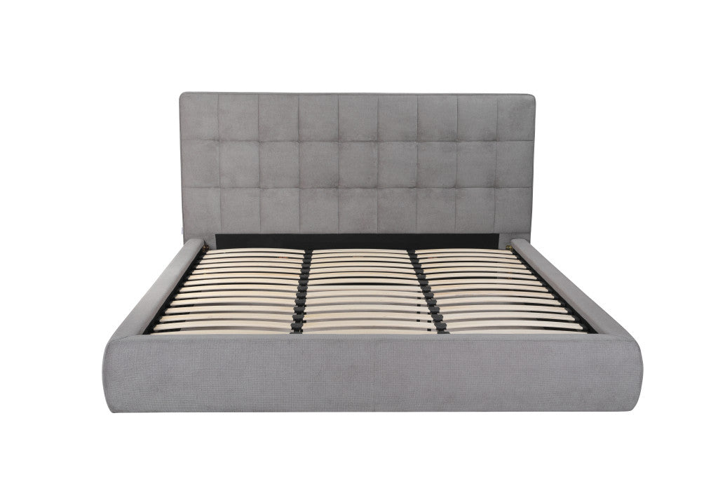 Gray Tufted Linen Blend Upholstered King Bed Frame