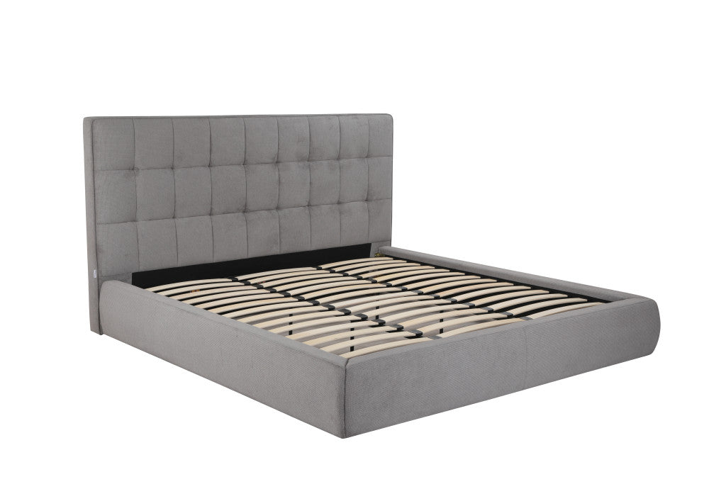 Gray Tufted Linen Blend Upholstered King Bed Frame