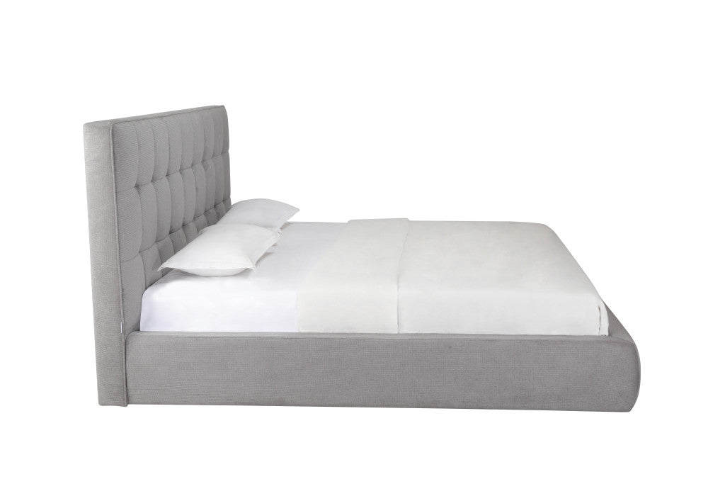 Gray Tufted Linen Blend Upholstered King Bed Frame