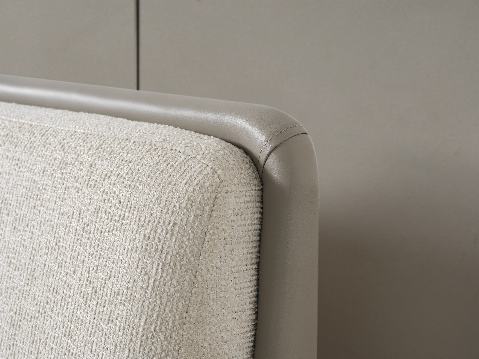 Gray And Cream Faux Leather Upholstered King Bed Frame