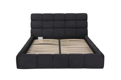 Dark Gray Tufted Linen Blend Upholstered Queen Bed Frame