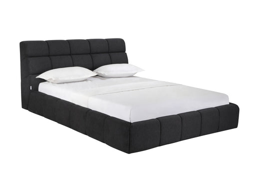 Dark Gray Tufted Linen Blend Upholstered Queen Bed Frame