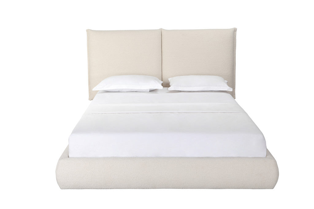 Beige Tufted Boucle Queen Bed Frame