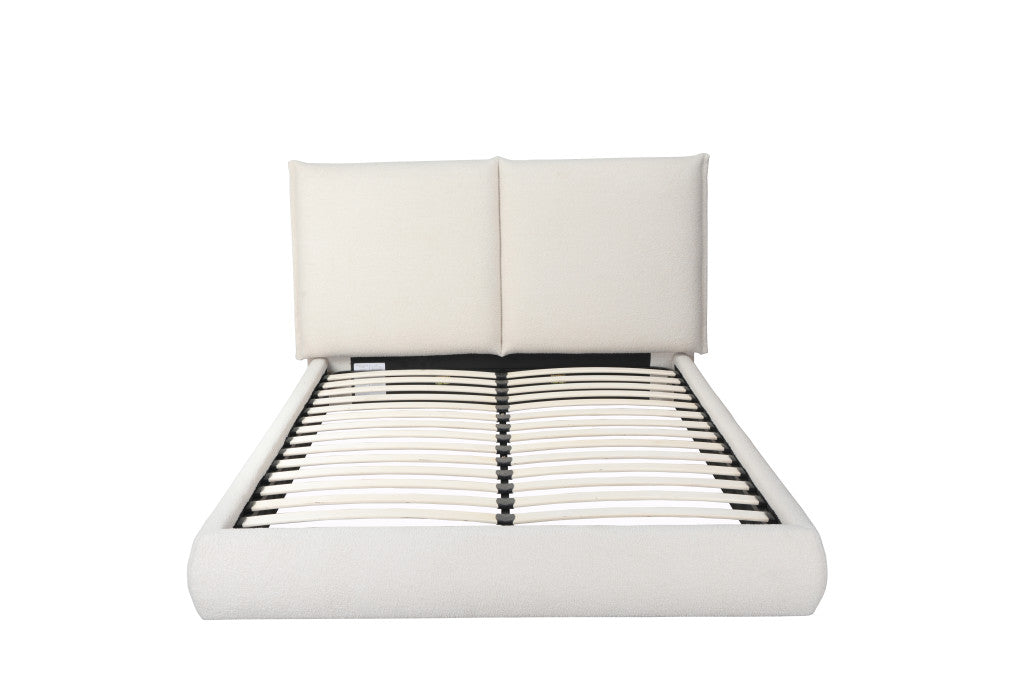 Beige Tufted Boucle Queen Bed Frame