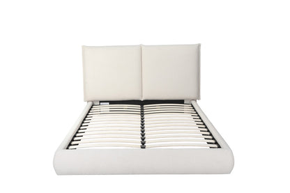 Beige Tufted Boucle Queen Bed Frame